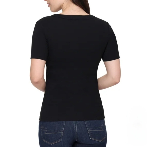 Tahari Ladies Ribbed Cotton T-shirt Women's Size Small Tee Black White 2 Pack - Picture 5 of 14